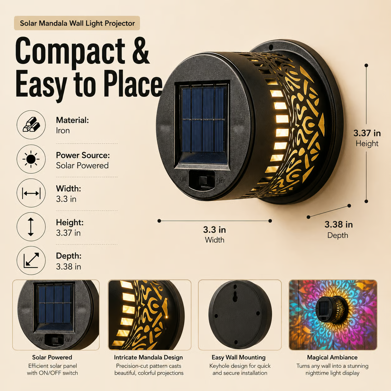 99K+ SOLD!✨-Solar Mandala Wall Light | Outdoor Garden Fence Projector Lamp 🪐🌌-Viral