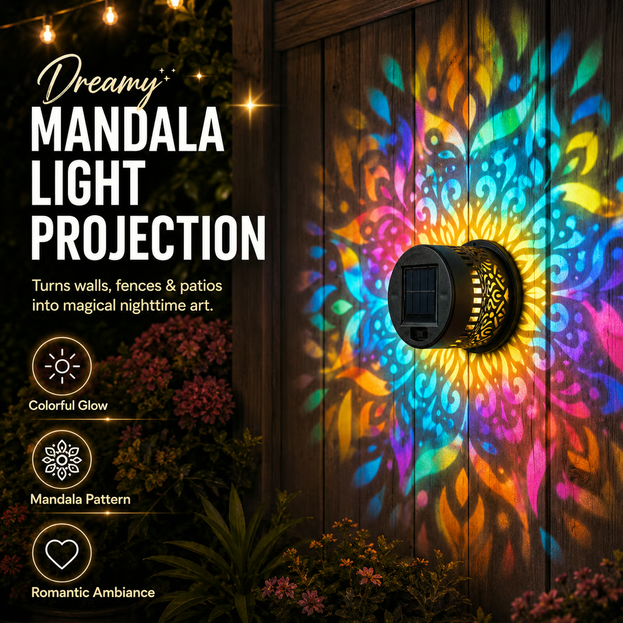 99K+ SOLD!✨-Solar Mandala Wall Light | Outdoor Garden Fence Projector Lamp 🪐🌌-Viral