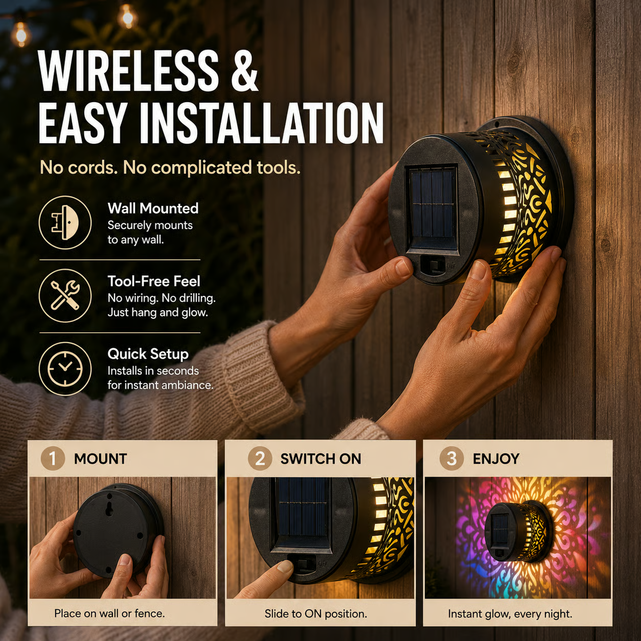 99K+ SOLD!✨-Solar Mandala Wall Light | Outdoor Garden Fence Projector Lamp 🪐🌌-Viral